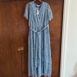 NWT Baltic Born Marseille Embossed Maxi Wrap-Style Dress, Dusty Blue, 3X